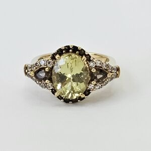 Genuine Tourmaline & Smoky Topaz Ring 18K YG Over Sterling Silver Size 6!